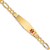 14K Medical Soft Diamond Shape Red Enamel ID w Semi-Solid Figaro Bracelet